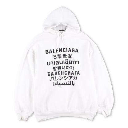 BALENCIAGA Mens White Hoodie Cotton Blend Logo Graphic Print Size S RRP 590