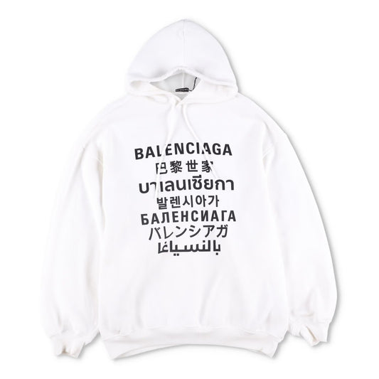 BALENCIAGA Mens White Hoodie Cotton Blend Logo Graphic Print Size S RRP 590