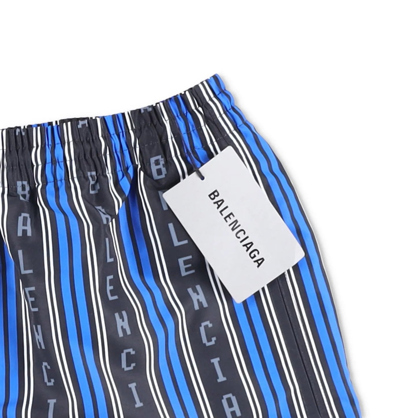 BALENCIAGA Men Swim Shorts Bottoms Striped Black Blue Grey Elastic Size M RRP495 — View 6