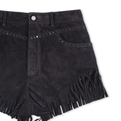 SAINT LAURENT Womens Shorts Black Leather Fringe Accents Size 40 RRP 1500 — View 4