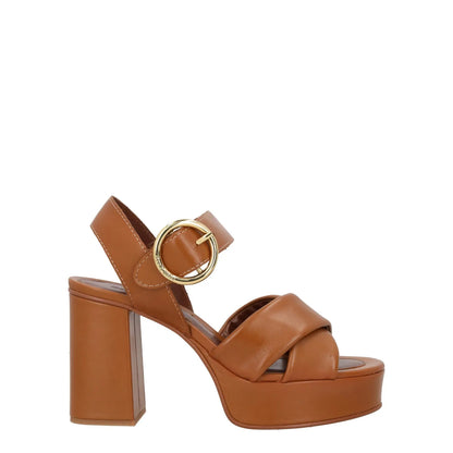 SEE BY CHLOE Womens Lyna Platform Leather Sandals Brown High Heel Tan UK8 RRP425
