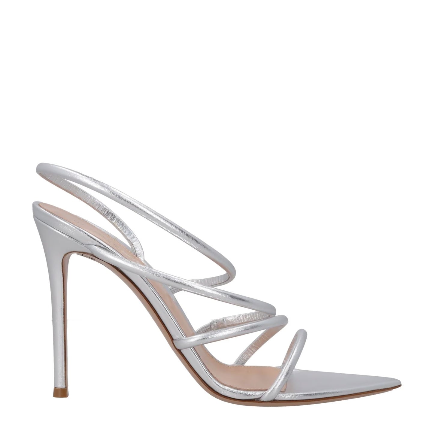 GIANVITO ROSSI Women Ettie 105 Strappy Sandal Silver Slip On Stiletto UK7 RRP756