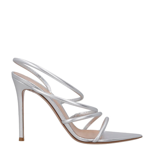 GIANVITO ROSSI Women Ettie 105 Strappy Sandal Silver Slip On Stiletto UK7 RRP756