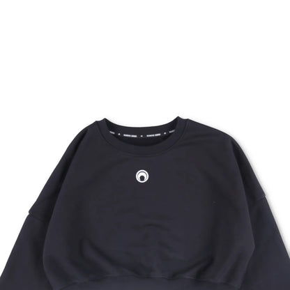 MARINE SERRE Womens Moon Logo Fleece Cropped Sweatshirt Black Pullover L RRP 317 — View 2