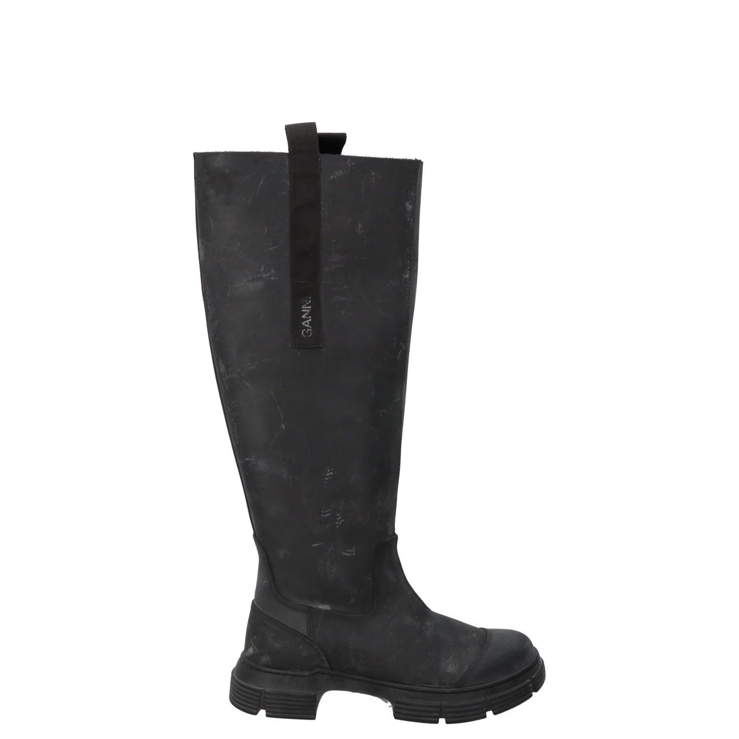 GANNI Womens Round Toe Knee High Boots Leather Rubber Toecap Black UK 5 RRP 445