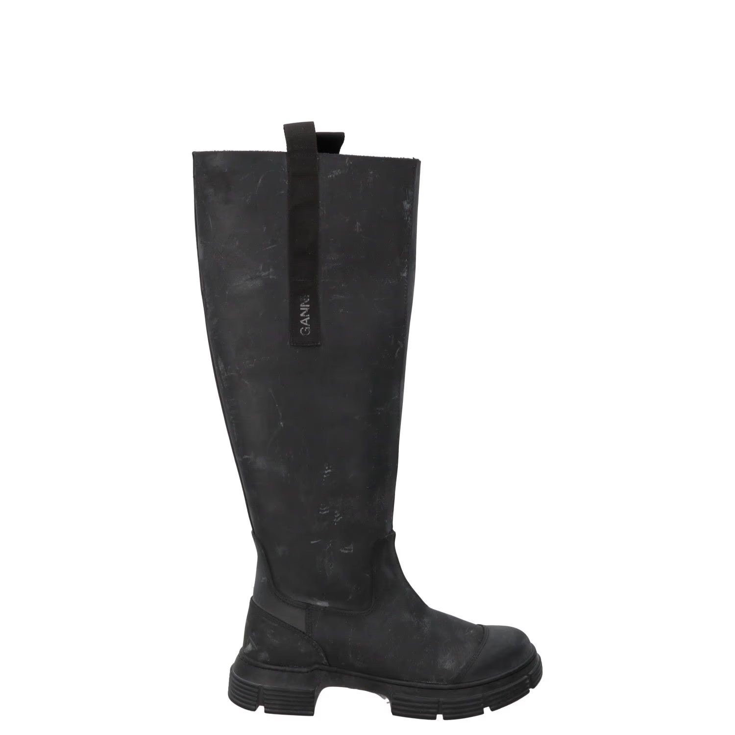 GANNI Womens Round Toe Knee High Boots Leather Rubber Toecap Black UK 5 RRP 445
