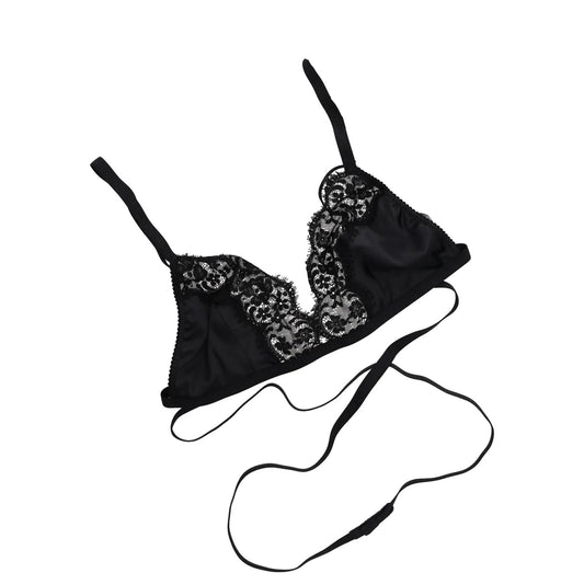DOLCE&GABBANA Women Softcup Triangle Bra Cross Tie Lace Soft Cup Black 2XLRRP275 — View 2