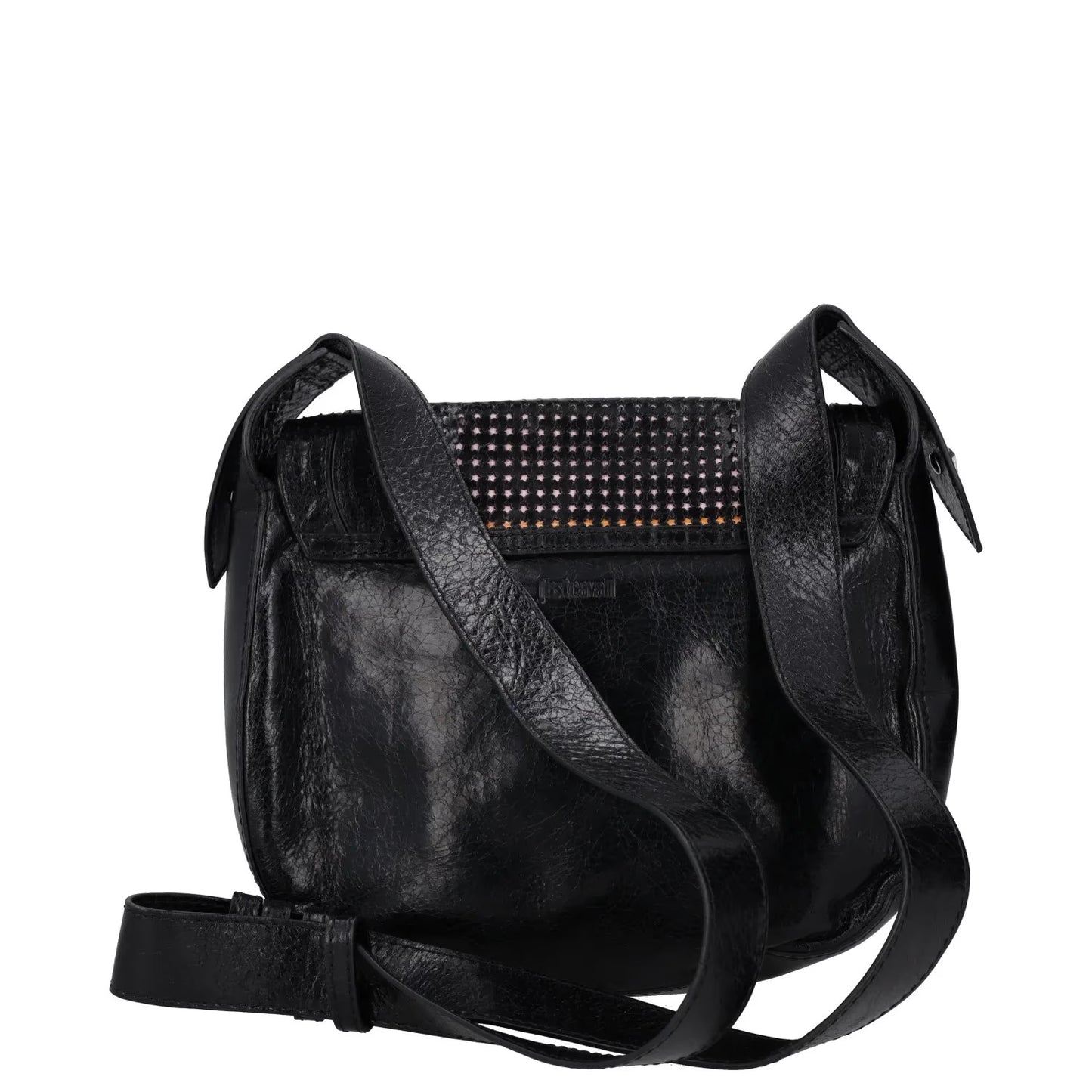 JUST CAVALLI Womens Saddle Handbag Black Leather Silver Buckle Closure M RRP 300 — View 4