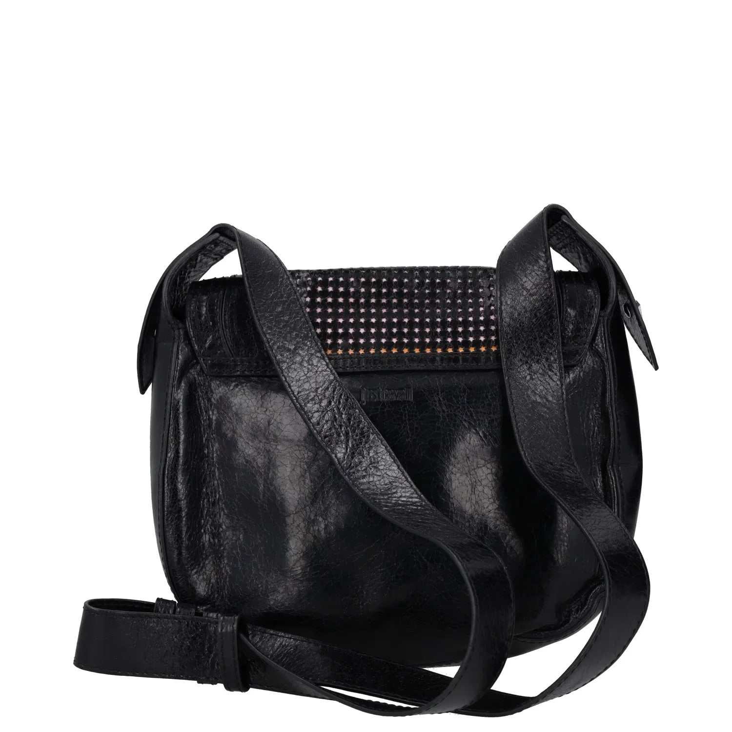 JUST CAVALLI Womens Saddle Handbag Black Leather Silver Buckle Closure M RRP 300 — View 4