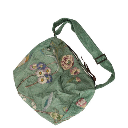 BY WALID Womens Shoulder Bag Green Silk Floral Embroidery Zipper Size L RRP 450 — View 5