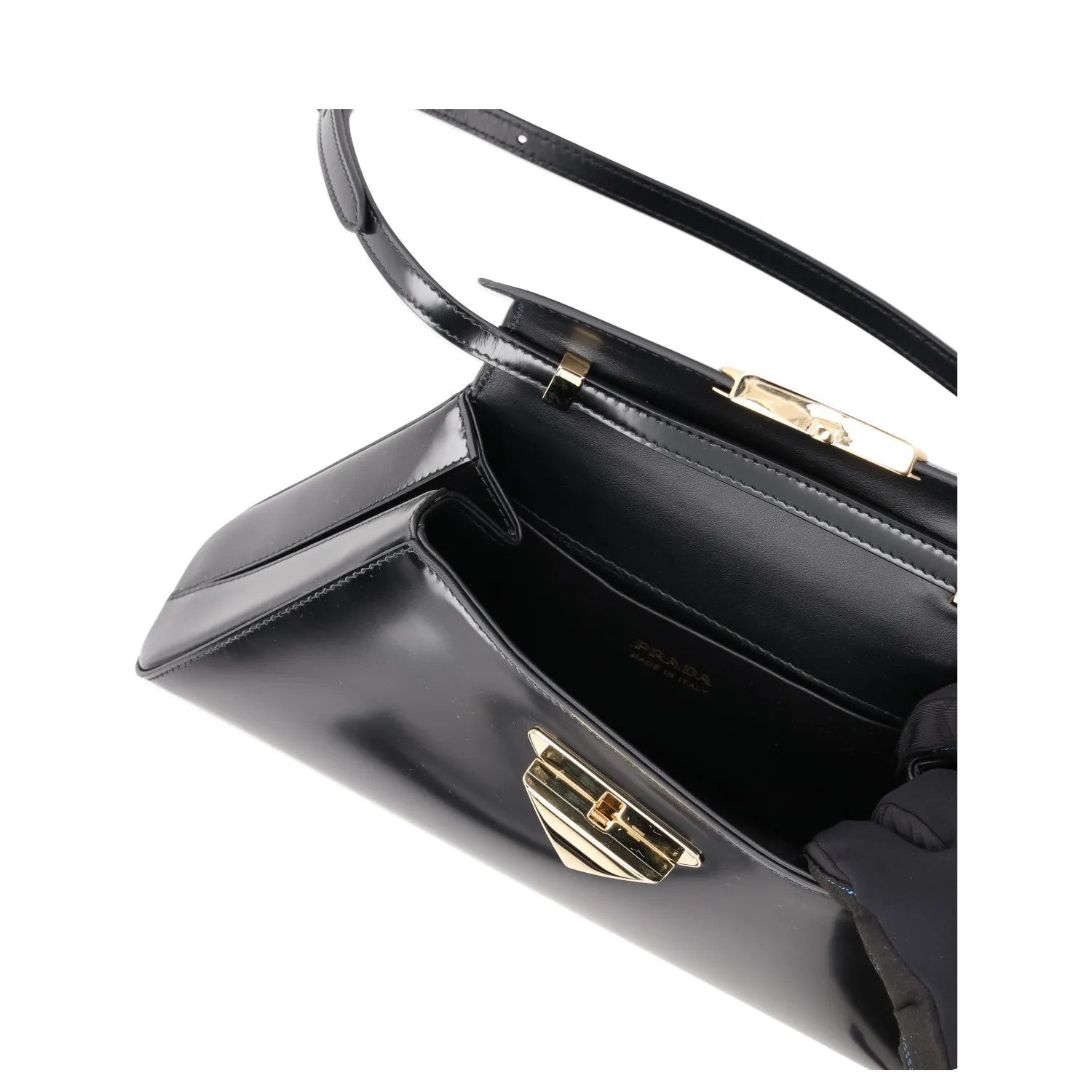 PRADA Womens Spazzolato Brushed Leather Shoulder Bag Black Size M RRP 2650 — View 9