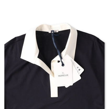 MONCLER Womens Polo W Logo Badge On Short Sleeve Collared Black White L RRP 330 — View 8