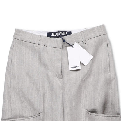 JACQUEMUS Womens Wide Leg Trousers Grey Silk Blend Pockets Size 40 RRP 300 — View 6