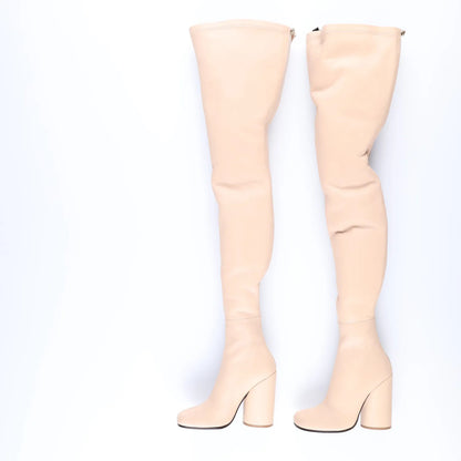 BURBERRY Womens Thigh High Boots Ivory Leather Zip Closure UK 5 RRP 1750 — View 8