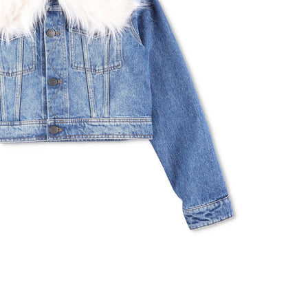 AMI Womens Denim Jacket Faux Fur Collar Cropped Blue Long Sleeve Size L RRP 365 — View 4