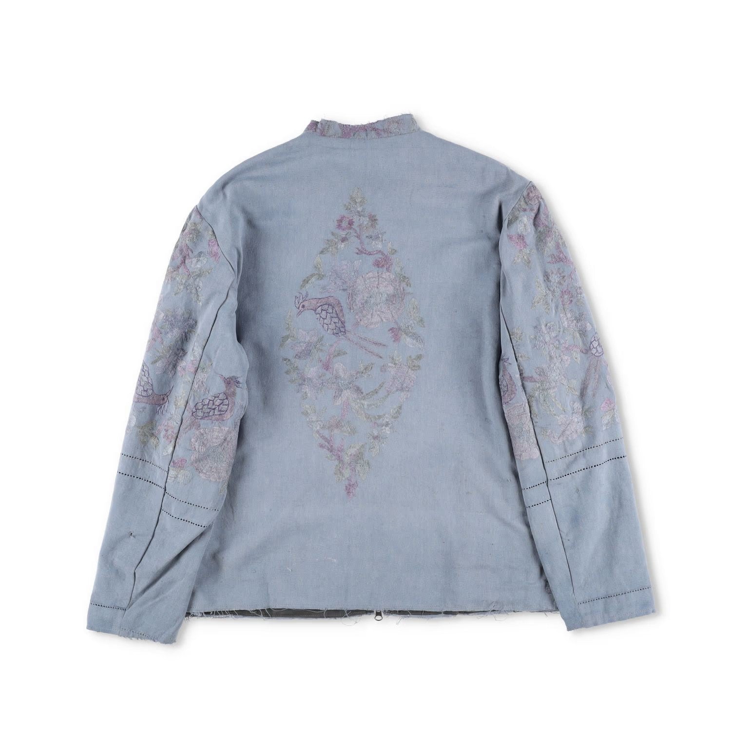 BY WALID Mens Bomber Jacket Blue Cotton Embroider Floral Band Collar XL RRP 1500 — View 10