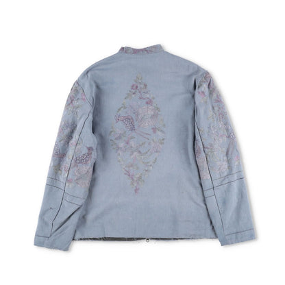 BY WALID Mens Bomber Jacket Blue Cotton Embroider Floral Band Collar XL RRP 1500 — View 10