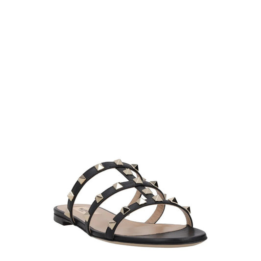 VALENTINO Womens Studded Flat Sandals Black Leather Open Toe UK 2 RRP 680 — View 2