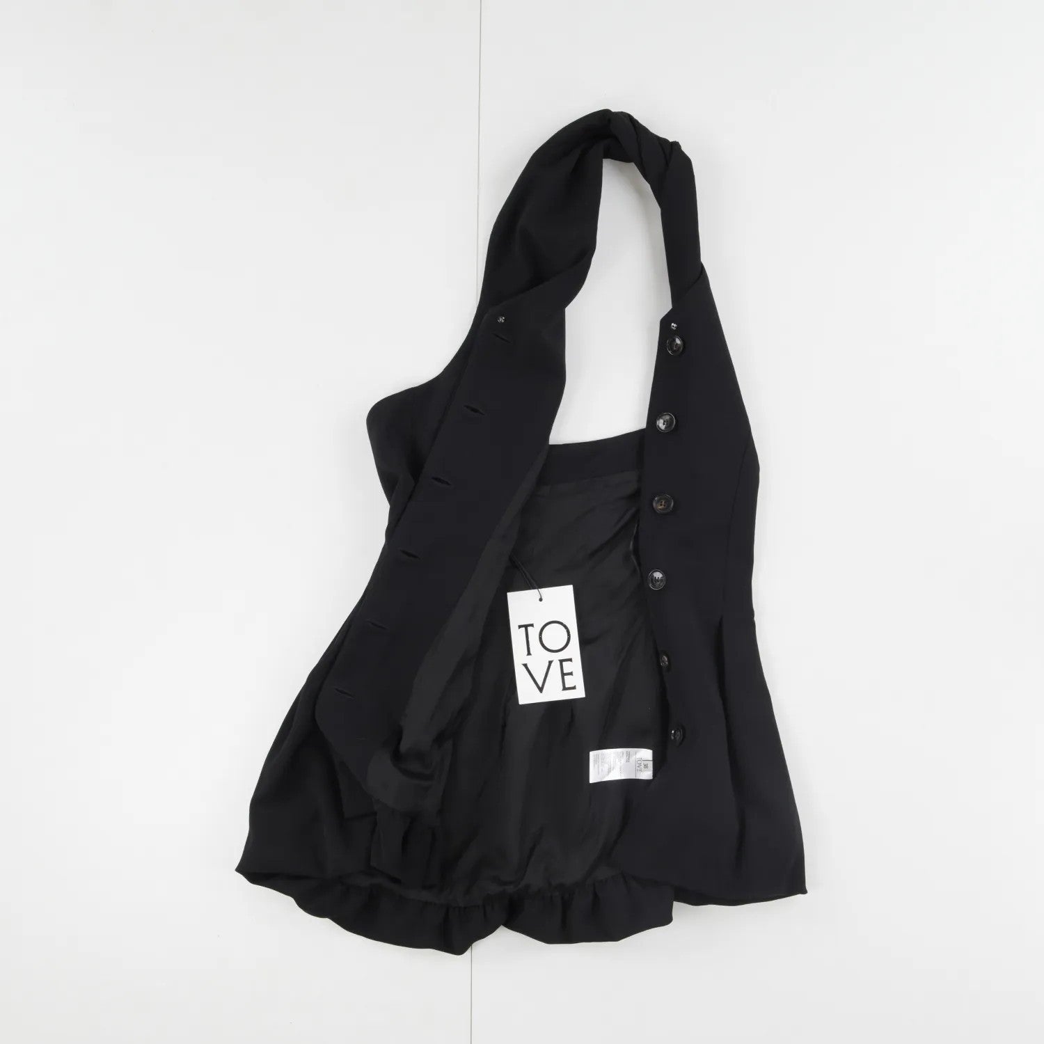 TOVE Womens Black Virgin Wool Halter Neck Crop Blouse Button Detail UK 38 RRP695 — View 6