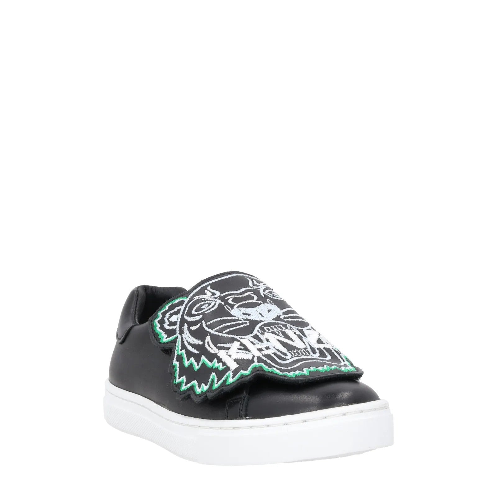 KENZO Kids Leather Basket Leather Low Top Black Slip On Sneakers UK C1 RRP 255 — View 2