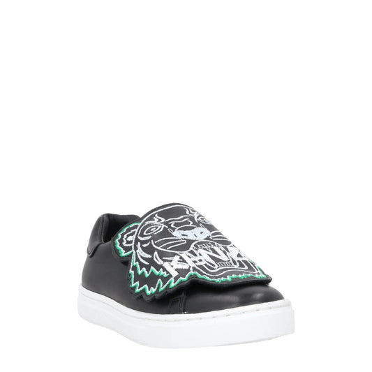 KENZO Kids Leather Basket Leather Low Top Black Slip On Sneakers UK C1 RRP 255 — View 2