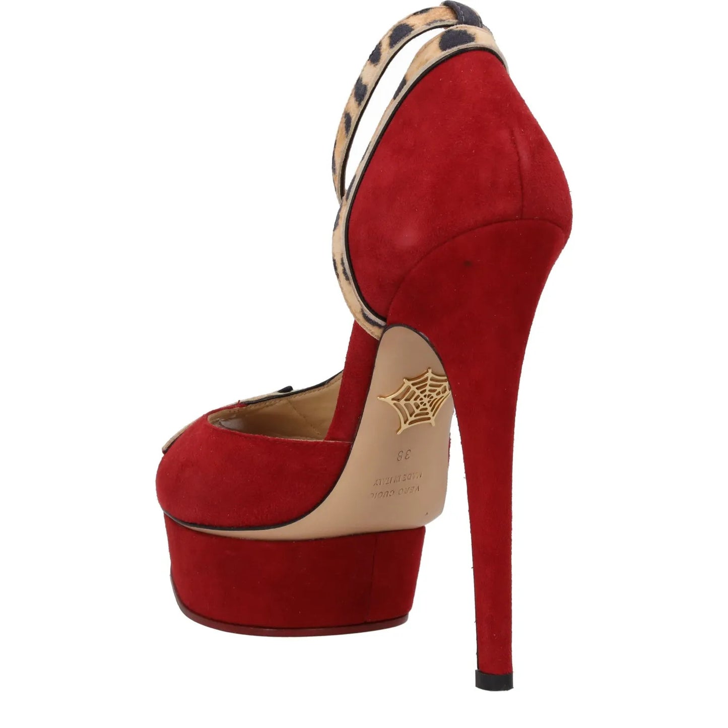 CHARLOTTE OLYMPIA Womens Leopardess Pump Suede Courts Red Comb 38 RRP 775 — View 5
