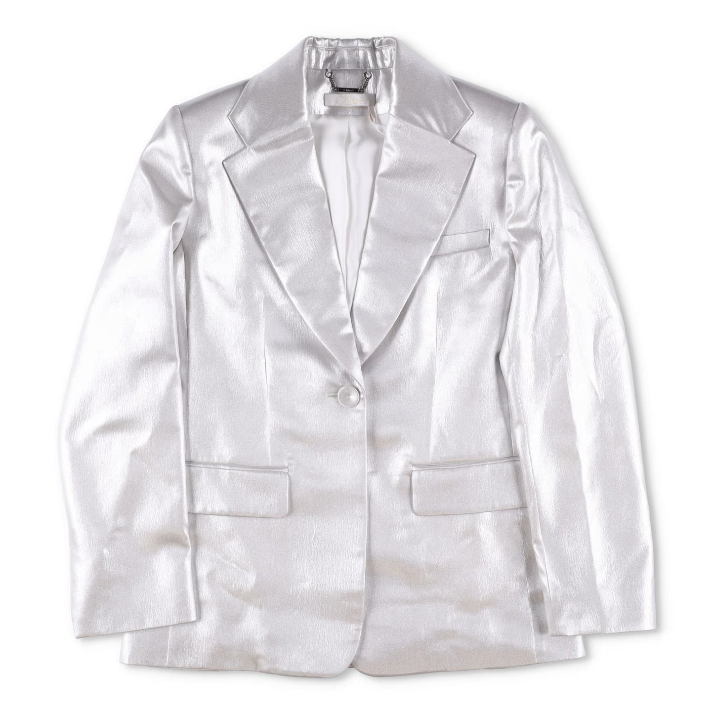 CHLOE Womens Jacket Silver Cloud Blaze Metallic Mid Length Size 40 RRP 2490