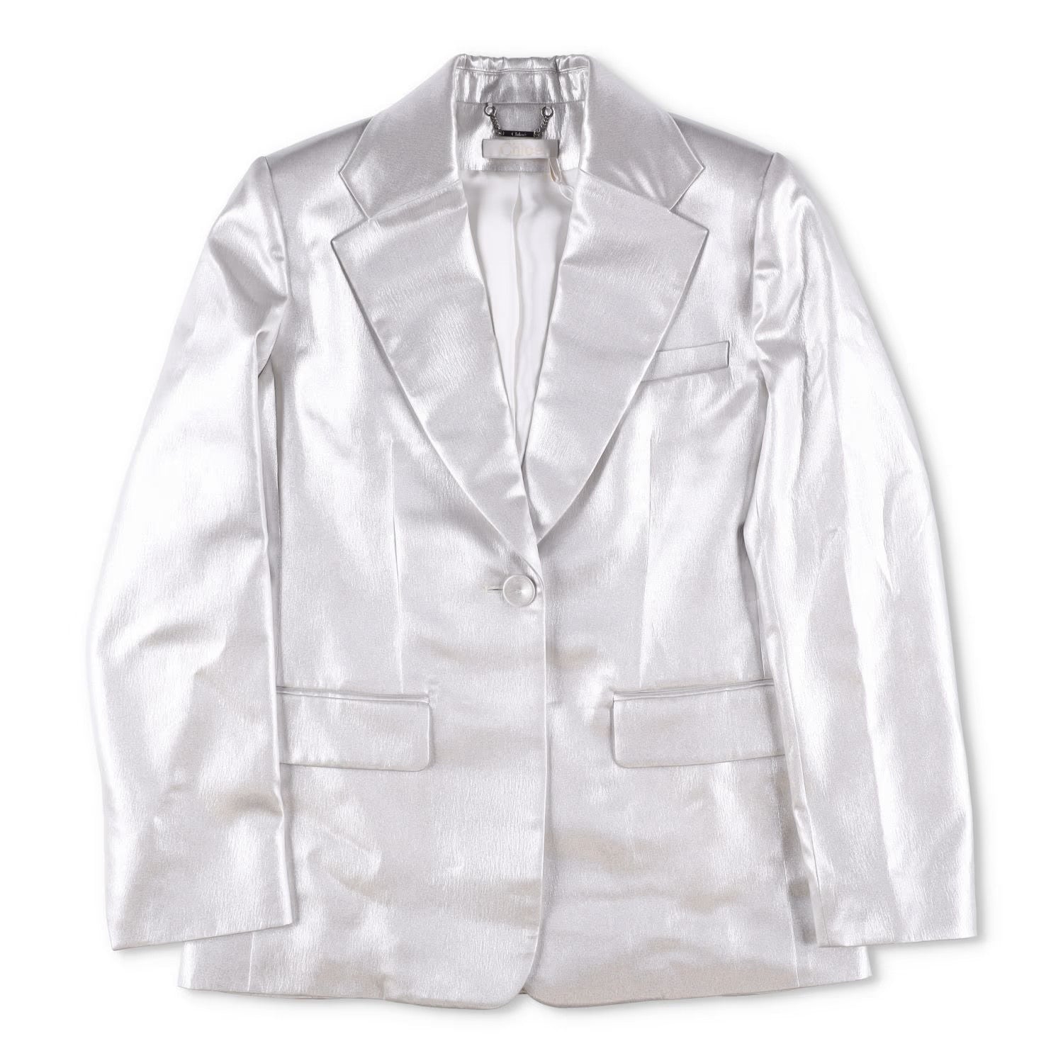 CHLOE Womens Jacket Silver Cloud Blaze Metallic Mid Length Size 40 RRP 2490