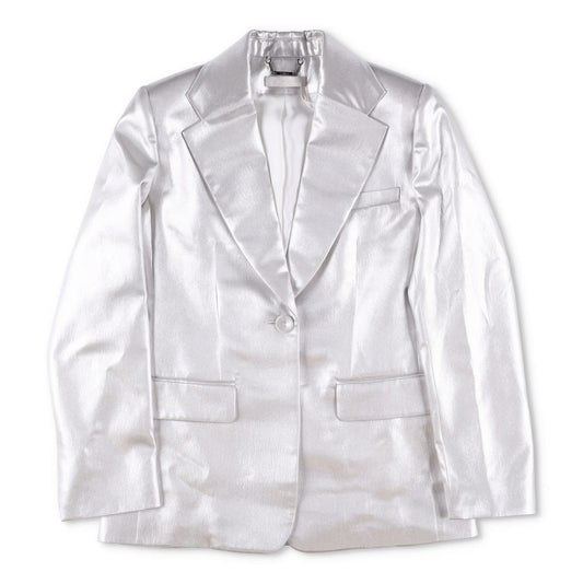 CHLOE Womens Jacket Silver Cloud Blaze Metallic Mid Length Size 40 RRP 2490