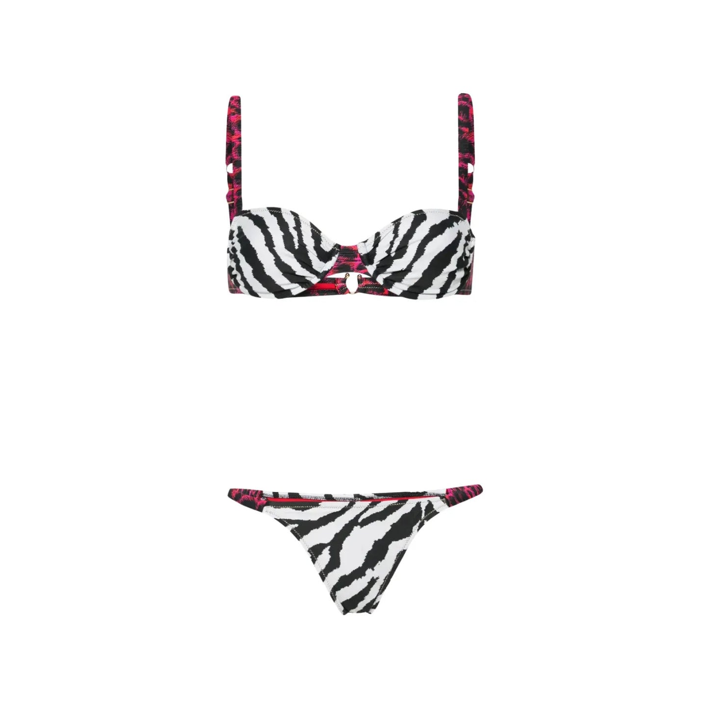 REINA OLGA Womens Marti Bikini Set Multi Leo Scrunch Straps Zebra Print 1 RRP150