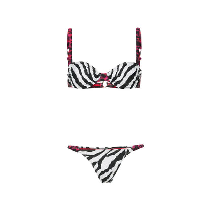REINA OLGA Womens Marti Bikini Set Multi Leo Scrunch Straps Zebra Print 1 RRP150