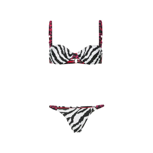 REINA OLGA Womens Marti Bikini Set Multi Leo Scrunch Straps Zebra Print 1 RRP150
