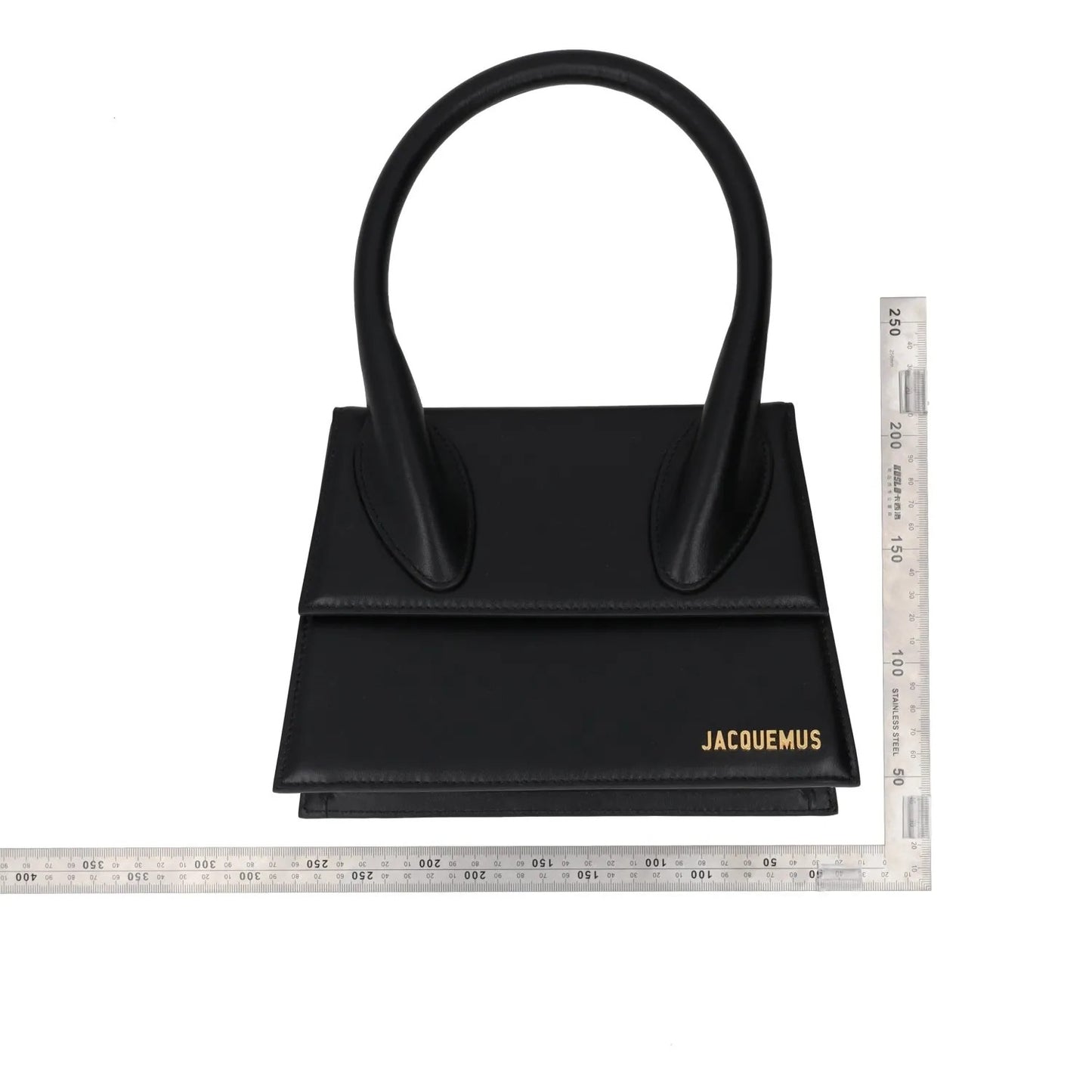 JACQUEMUS Womens Top Handle Bag Black Leather Flap Closure Gold Logo OS RRP 640 — View 9