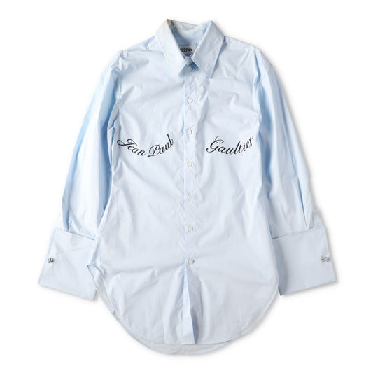 JEAN PAUL GAULTIER Womens Shirt Stretch Poplin Logo Transfer Print M RRP 440