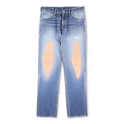 VISVIM Mens Jeans Blue Mid Wash Cotton Front Pacthes Straight Size 34 RRP 1190