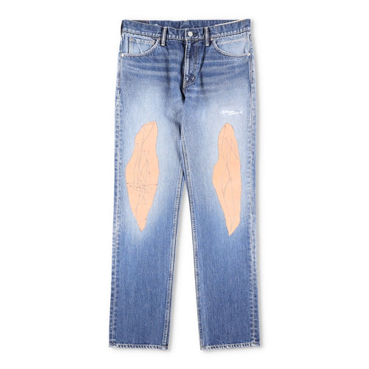 VISVIM Mens Jeans Blue Mid Wash Cotton Front Pacthes Straight Size 34 RRP 1190