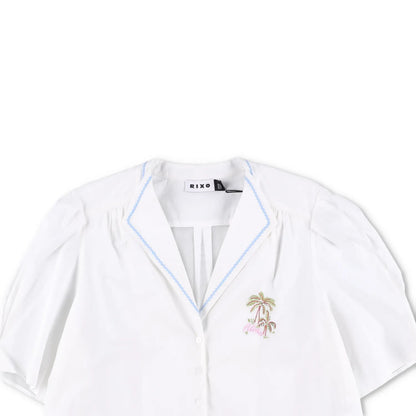 RIXO Womens Ravello Blouse Collared Palm Embroidered Short Puff Sleeve 14 RRP175 — View 2