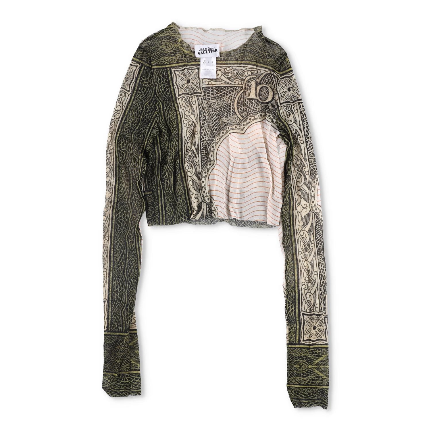 JEAN PAUL GAULTIER Cartouche Printed Mesh Crop Top Multicoloured Size L RRP 270