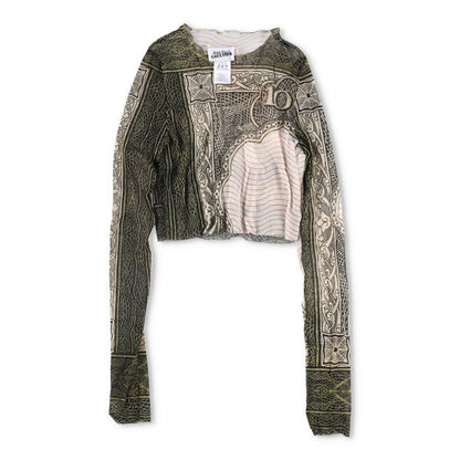 JEAN PAUL GAULTIER Cartouche Printed Mesh Crop Top Multicoloured Size L RRP 270