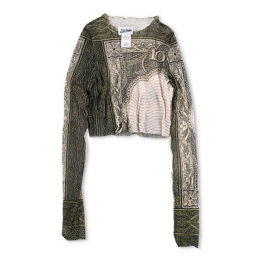 JEAN PAUL GAULTIER Cartouche Printed Mesh Crop Top Multicoloured Size L RRP 270