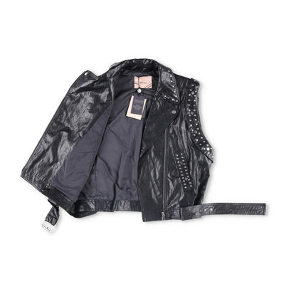 TWINSET Womens Sleevless Leather Biker Jacket Black Studded Size 42 RRP 300 — View 8