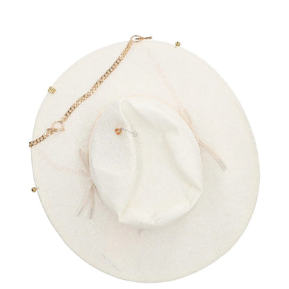 RUSLAN BAGINSKIY Womens Pierced Chain Strap Fedora Hat Beige Neutrals L RRP 400 — View 7