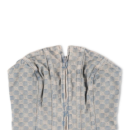 MISBHV Womens Jacquard Denim Monogram Corset Top Blue Cotton Size XL RRP 285 — View 2