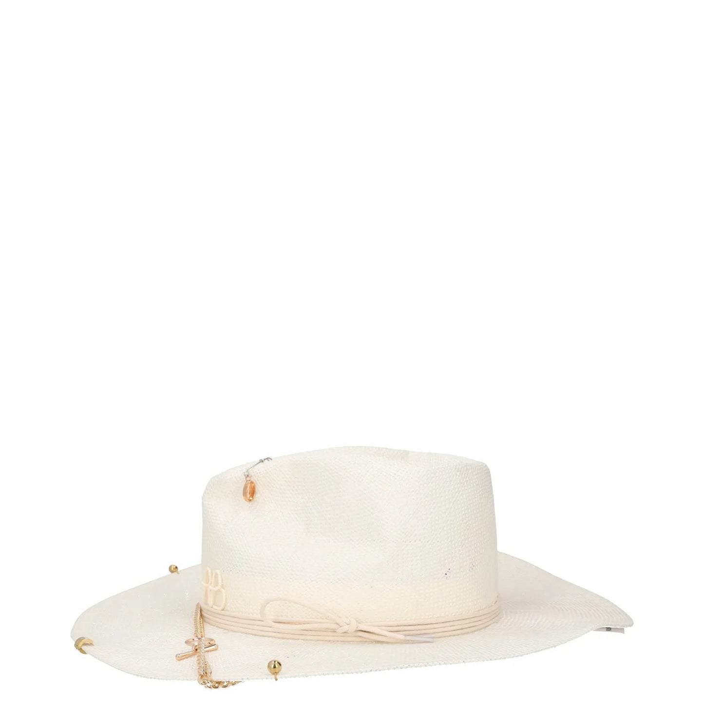 RUSLAN BAGINSKIY Womens Pierced Chain Strap Fedora Hat White Size L RRP 400 — View 3