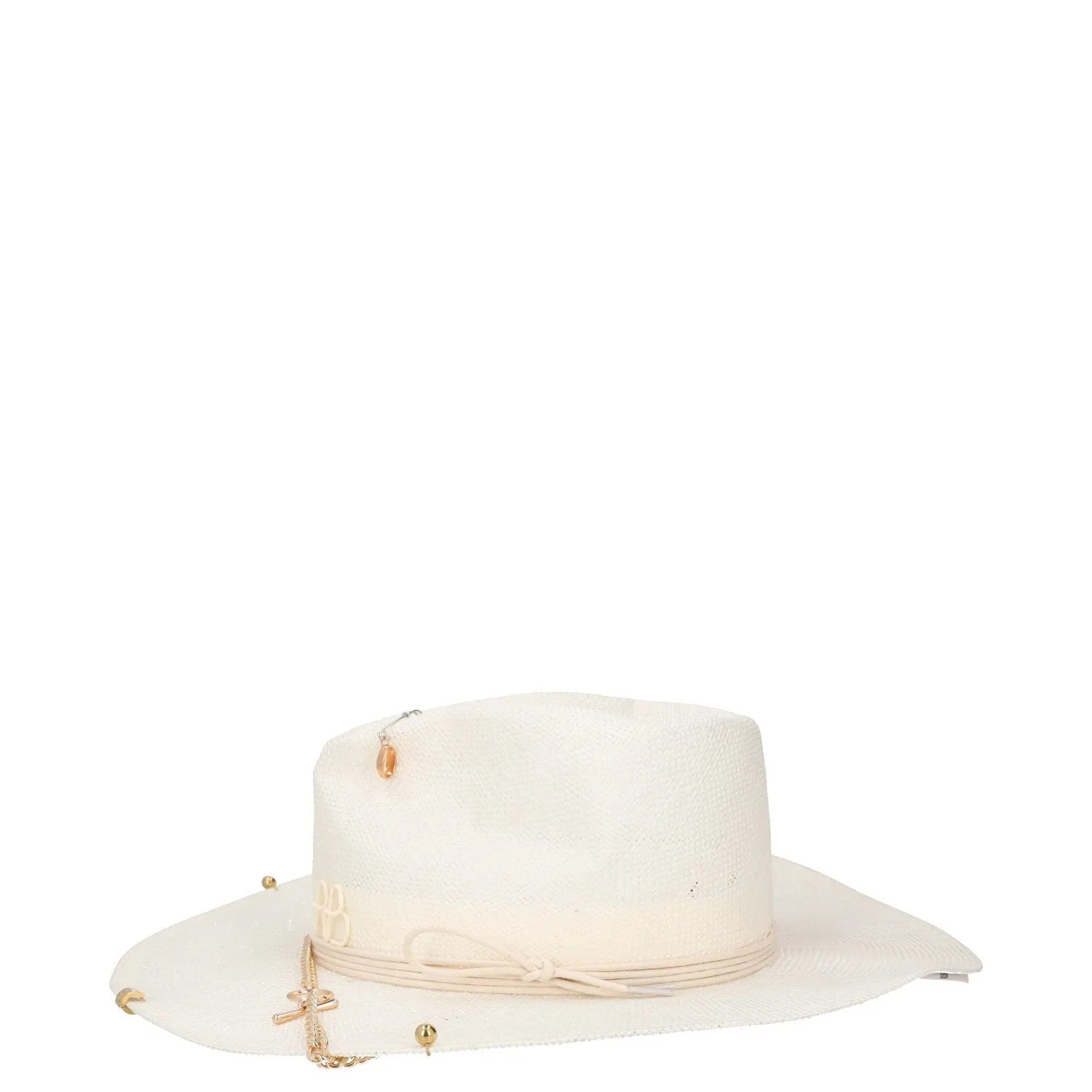 RUSLAN BAGINSKIY Womens Pierced Chain Strap Fedora Hat White Size L RRP 400 — View 3
