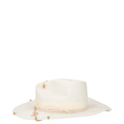 RUSLAN BAGINSKIY Womens Pierced Chain Strap Fedora Hat White Size L RRP 400 — View 3