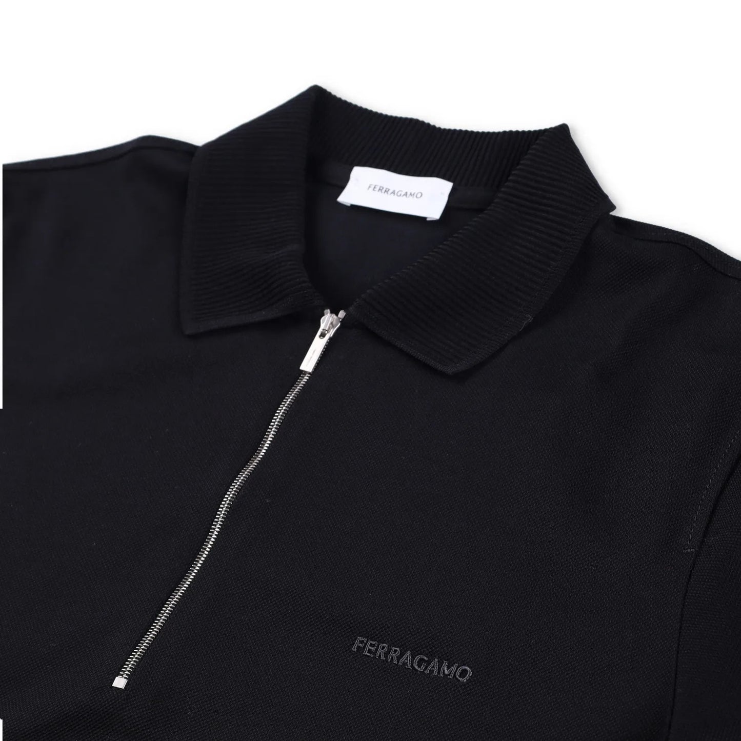SALVATORE FERRAGAMO Men Polo Shirt Piquet Jersey Short Sleeve Zip Black S RRP443 — View 5