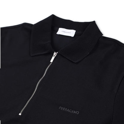 SALVATORE FERRAGAMO Men Polo Shirt Piquet Jersey Short Sleeve Zip Black S RRP443 — View 5
