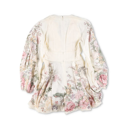ZIMMERMANN Womens Waverly La Plunge Floral Print Mini Dress Cream UK10 RRP 775 — View 6