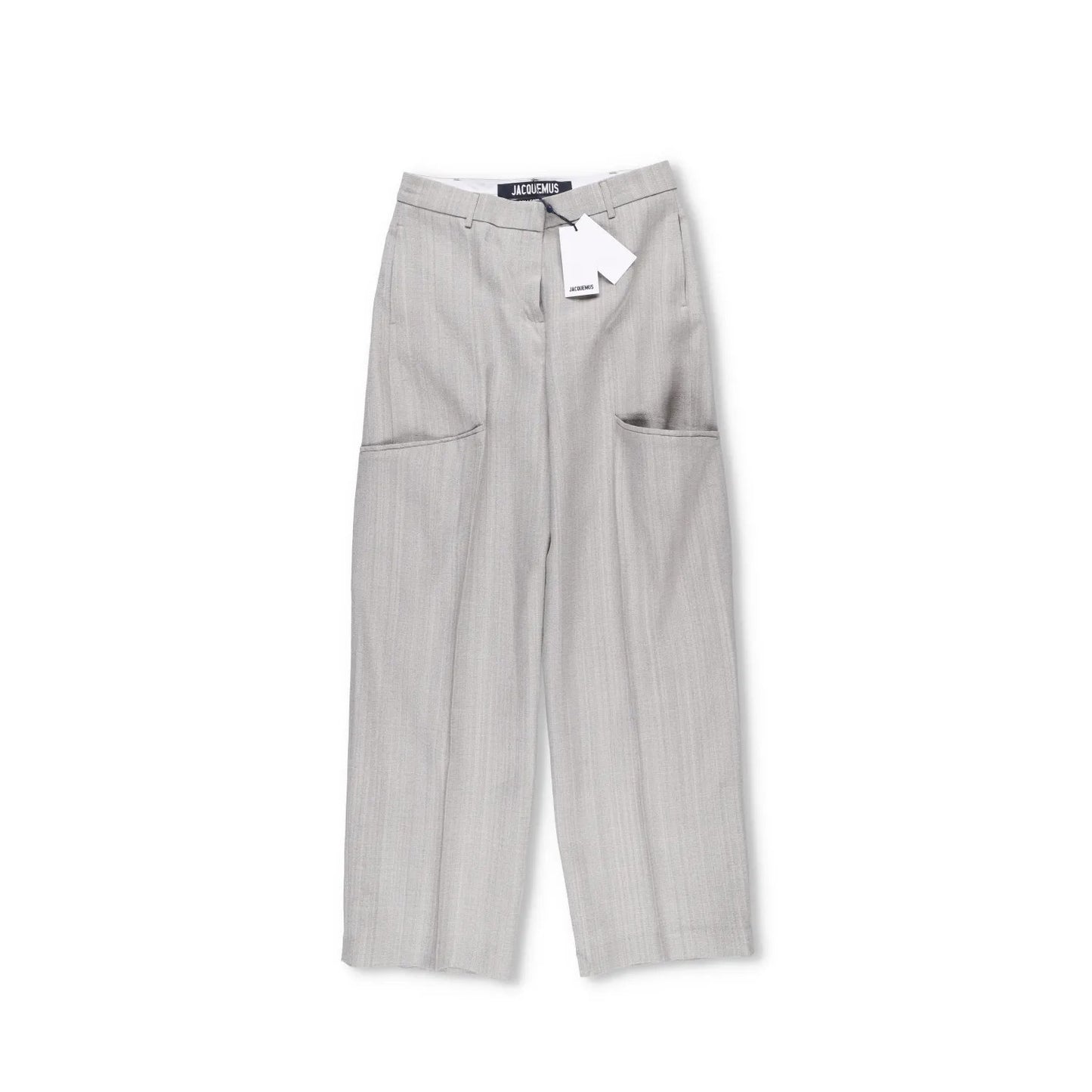 JACQUEMUS Womens Wide Leg Trousers Grey Silk Blend Pockets Size 40 RRP 300 — View 5